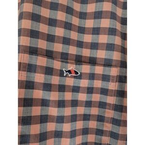 Fish Hippie Mens XL Tailored Fit Gingham Button Down Shirt Coral Navy Blue Plaid